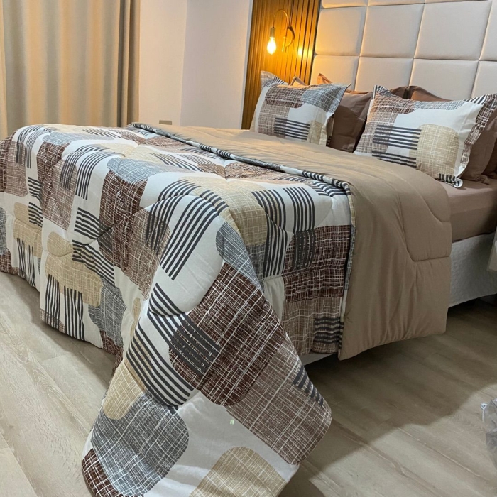 Edredom King Dupla Face Malha 100% algodão Fio Penteado – Coleção Geométrico