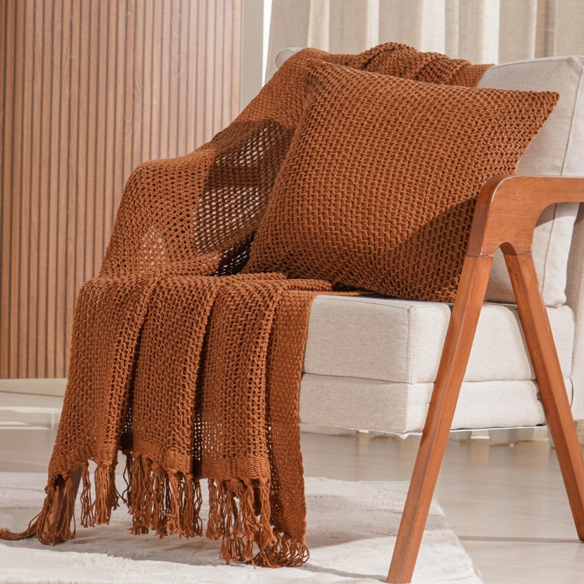 Peseira Tricot Manta Decorativa Marrom Portabella 2,50m
