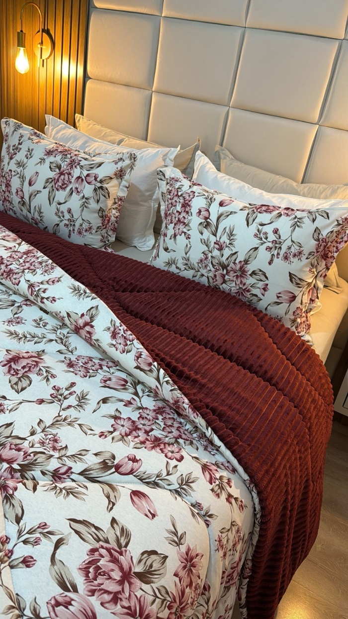 Coberdrom Queen Florata Bordo Dupla Face Malha Com Plush Inverno - Imagem 3