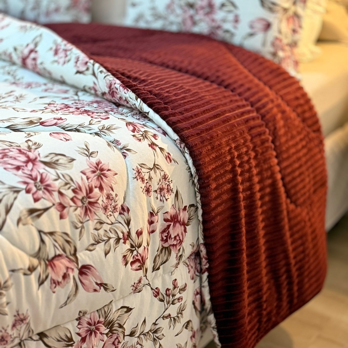 Coberdrom Queen Florata Bordo Dupla Face Malha Com Plush Inverno - Imagem 2