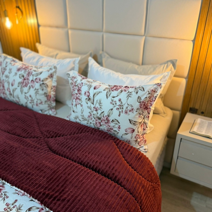 Coberdrom Queen Florata Bordo Dupla Face Malha Com Plush Inverno - Imagem 4