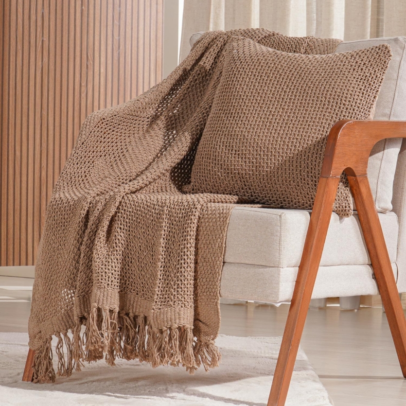Peseira Tricot Manta Decorativa Chocolate 2,50m