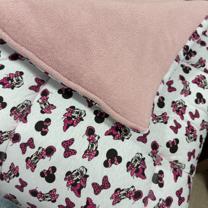 Cobredom Solteiro Malha com Plush Menina Infantil Minnie Dupla Face – Coleção Minnie - Imagem 4