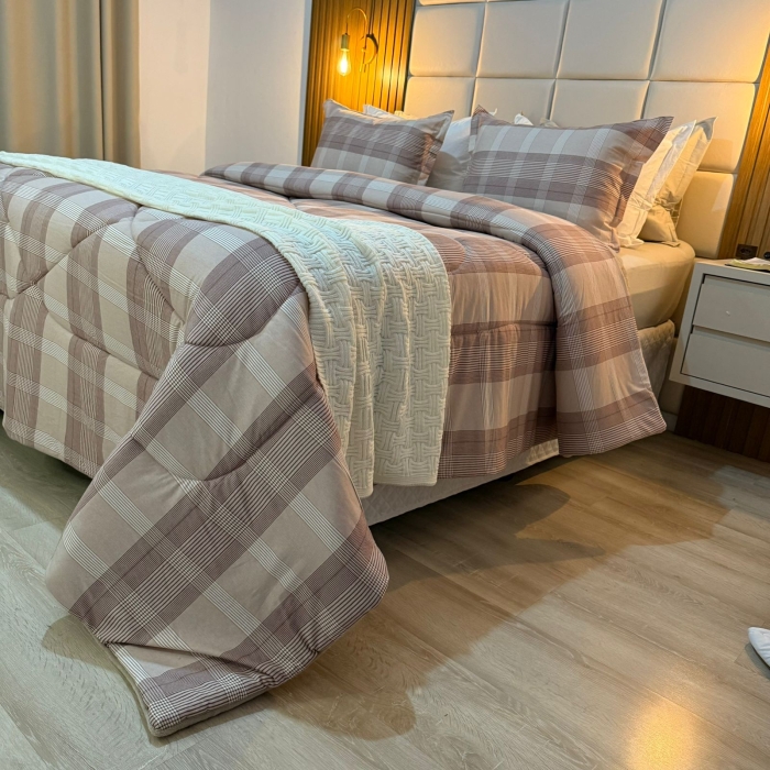 Coberdrom Queen Xadrez Dupla Face Malha Com Plush Inverno