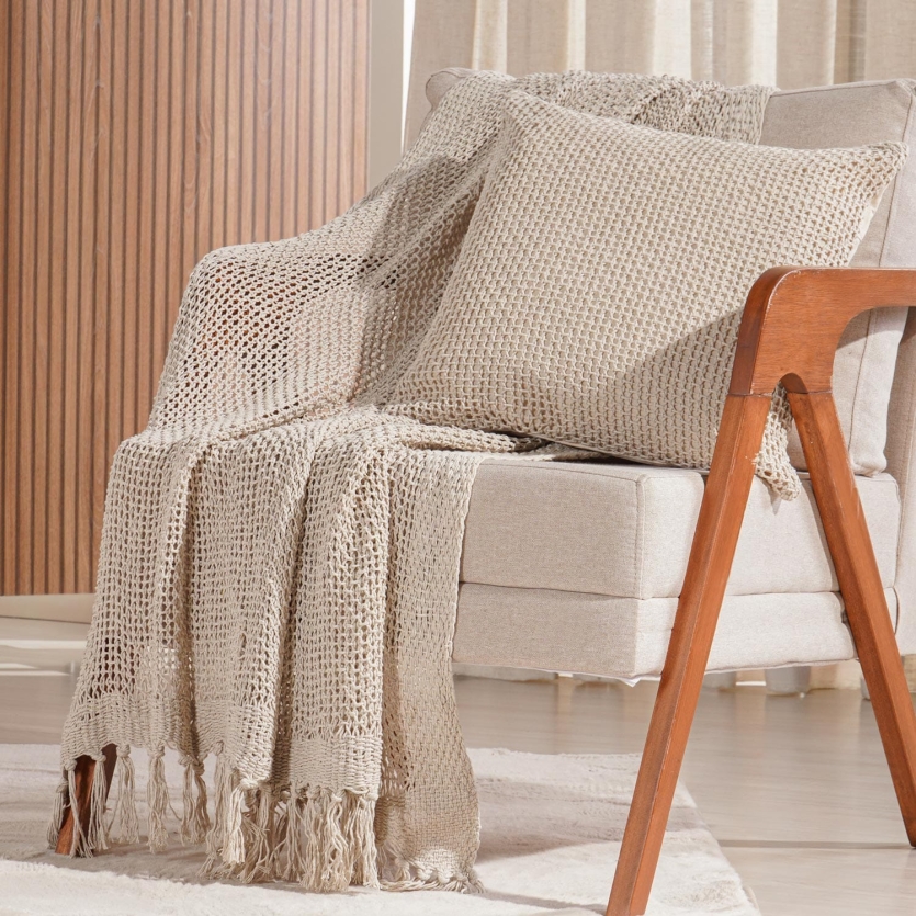 Peseira Tricot Manta Decorativa Areia 2,50m
