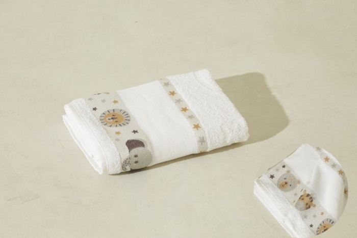 Toalha de Banho Infantil Safari Branca Jacquard 100% Algodão - Imagem 3