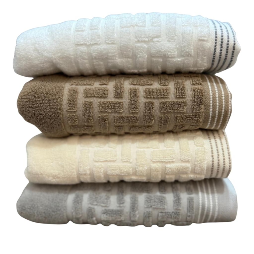 Kit 4 Toalhas Banho Kaki/Branca/Marfim/Cinza Super Soft Macia