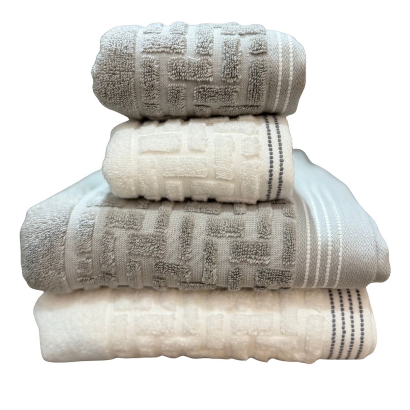 Kit 2 Toalhas Banho e 2 Toalhas Rosto Branca/Cinza Super Soft Macia