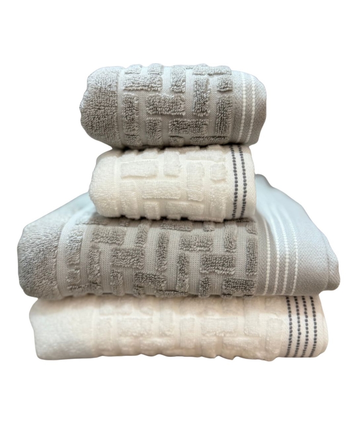Kit 2 Toalhas Banho e 2 Toalhas Rosto Branca/Cinza Super Soft Macia - Imagem 2