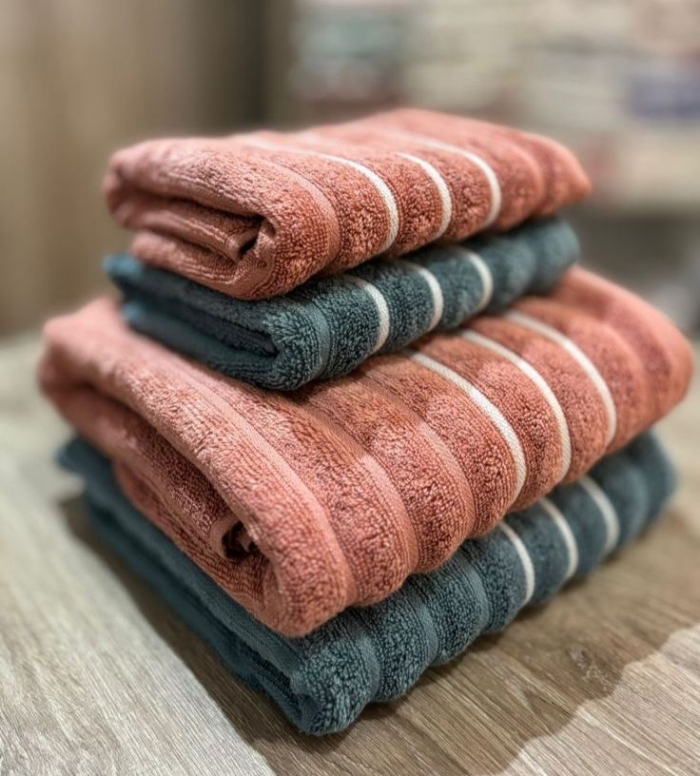 Kit Toalha de Banho e Rosto Terracota/Azul Wave Macia 100% Algodão - Imagem 3