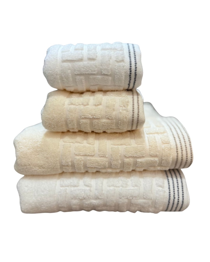 Kit 2 Toalhas Banho e 2 Toalhas Rosto Branca e Bege Super Soft Macia