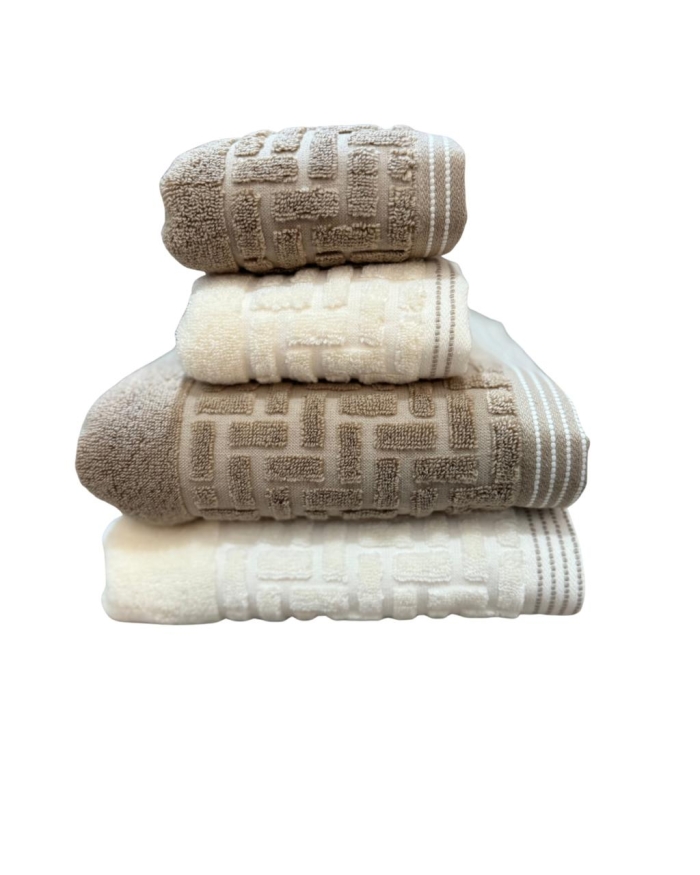 Kit 2 Toalhas Banho e 2 Toalhas Rosto Kaki/Marfim Super Soft Macia