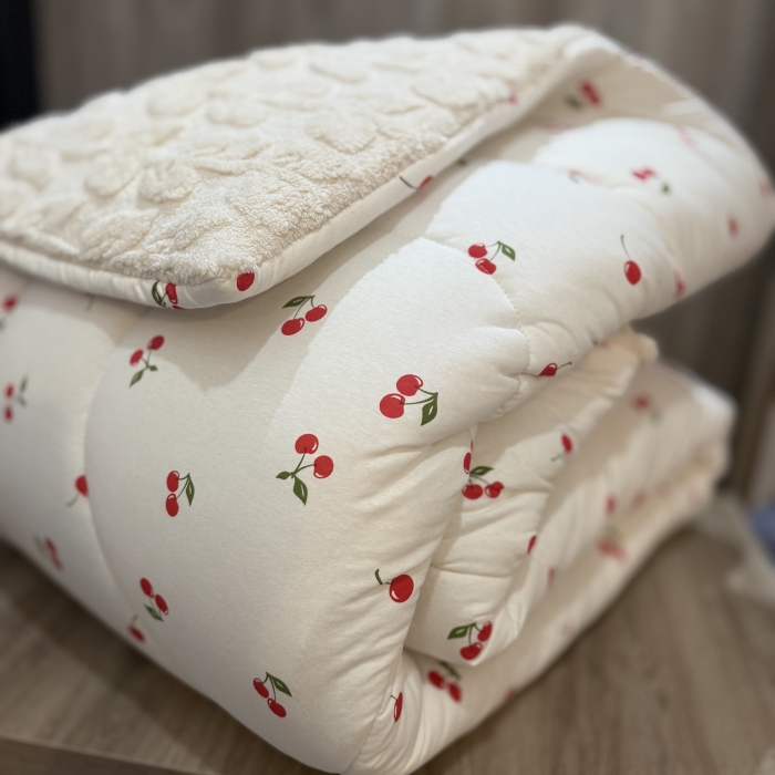 Kit Coberdrom Casal Cerejas Dupla Face Malha Com Plush Inverno - Imagem 5