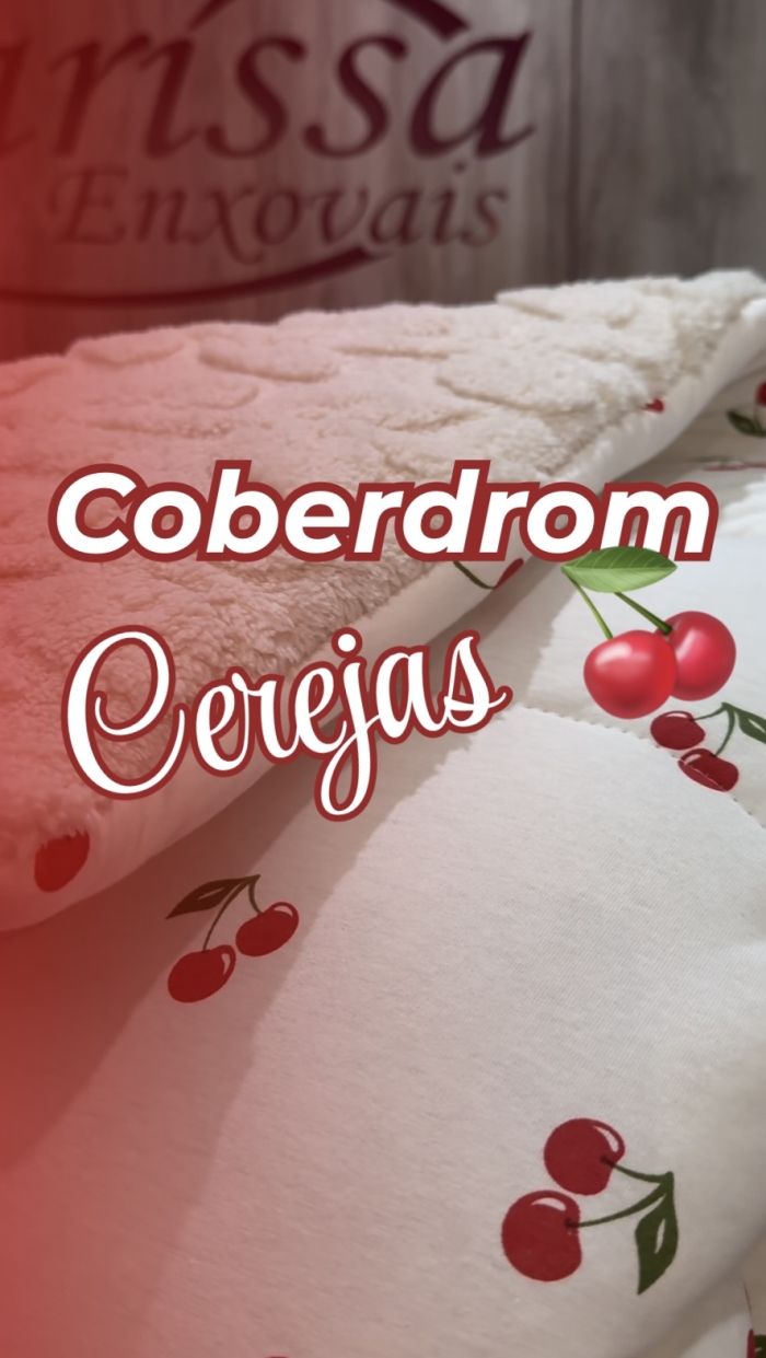 Kit Coberdrom Casal Cerejas Dupla Face Malha Com Plush Inverno - Imagem 2