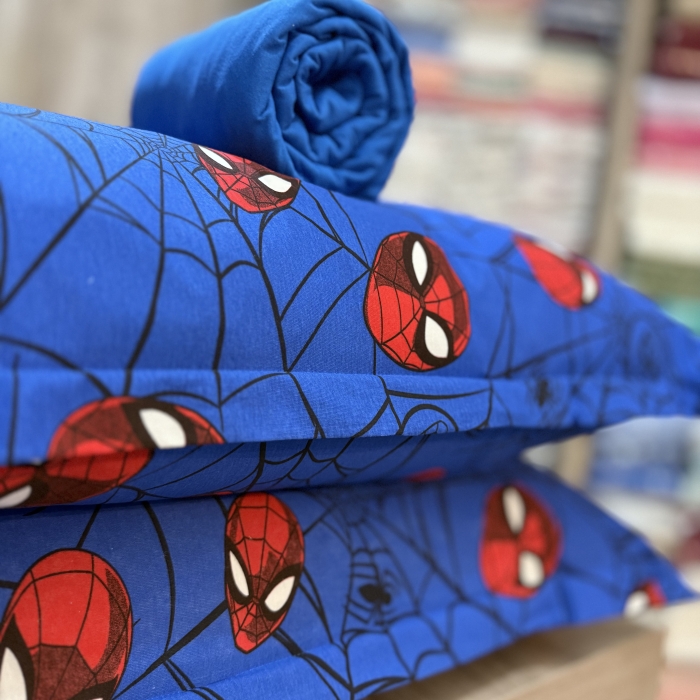 Jogo de Lençol Solteiro Homem Aranha Azul 2 peças Malha fio 30/1 penteado - Imagem 4