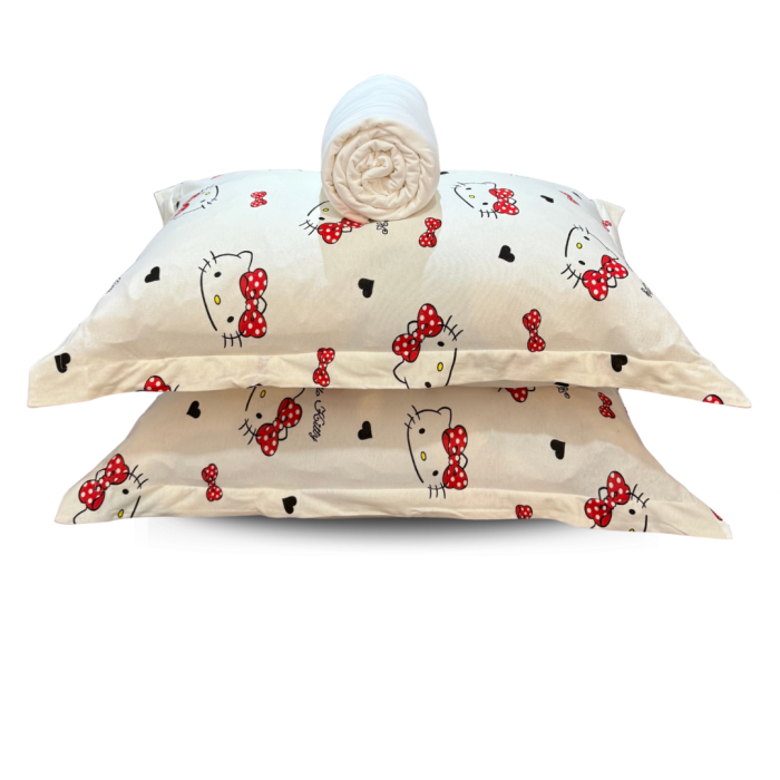 Jogo de Lençol Casal Box Hello Kitty 3 peças Malha Fio 30/1 Penteado