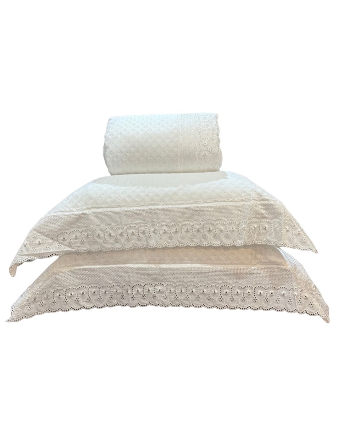 Kit Cobre-leito Com Bordado Inglês Branco Casal 2,20mx2,40m - Imagem 4