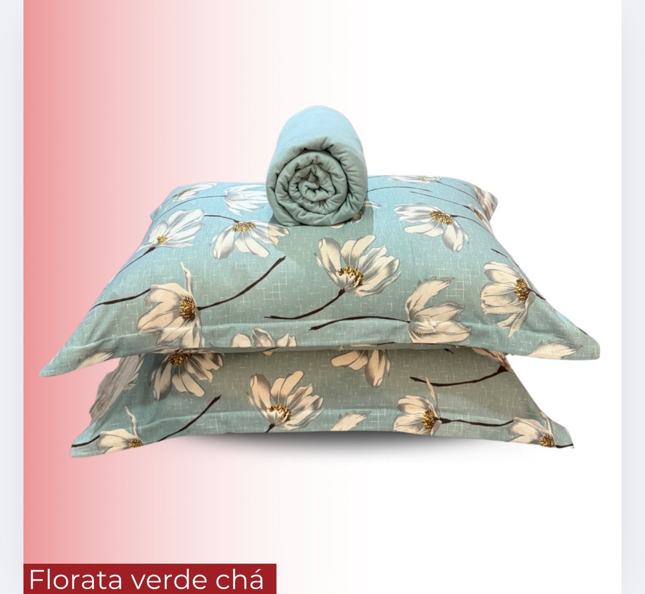 Kit Cobreleito de Verão Queen 6 peças Malha 100% algodão – Coleção Flor Verde Chá - Imagem 2