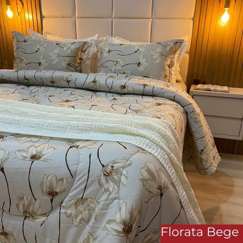 Kit Cobreleito de Verão Queen 6 peças Malha 100% algodão – Coleção Flor Cinza