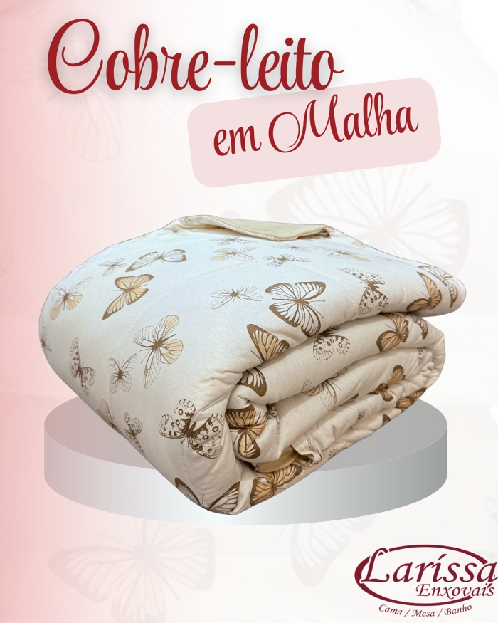 Kit Cobreleito de Verão Queen 6 peças Malha 100% algodão – Coleção Borboleta Bege - Imagem 2