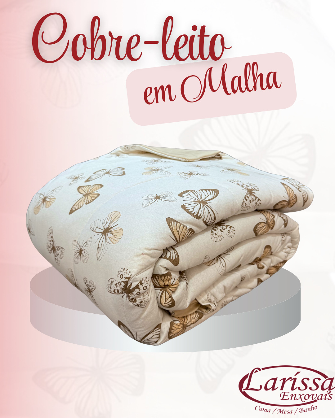 Kit Cobreleito de Verão Queen 6 peças Malha 100% algodão – Coleção Borboleta Bege - Imagem 2