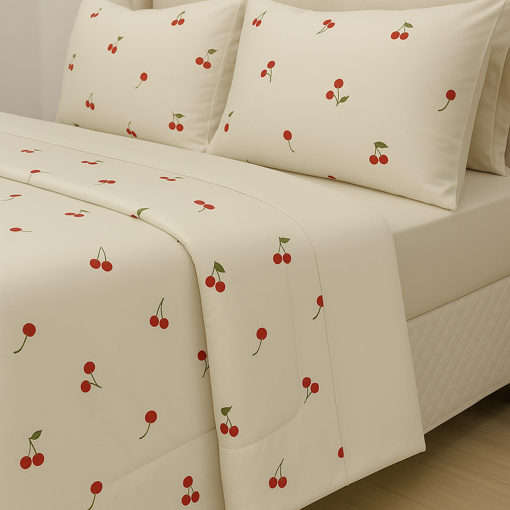 Kit Cobreleito de Verão Queen 6 peças Malha 100% algodão – Coleção Cerejas - Imagem 2