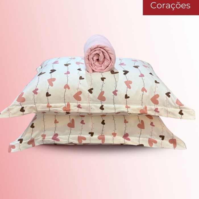 Kit Cobreleito de Verão Queen 6 peças Malha 100% algodão – Coleção Corações - Imagem 3