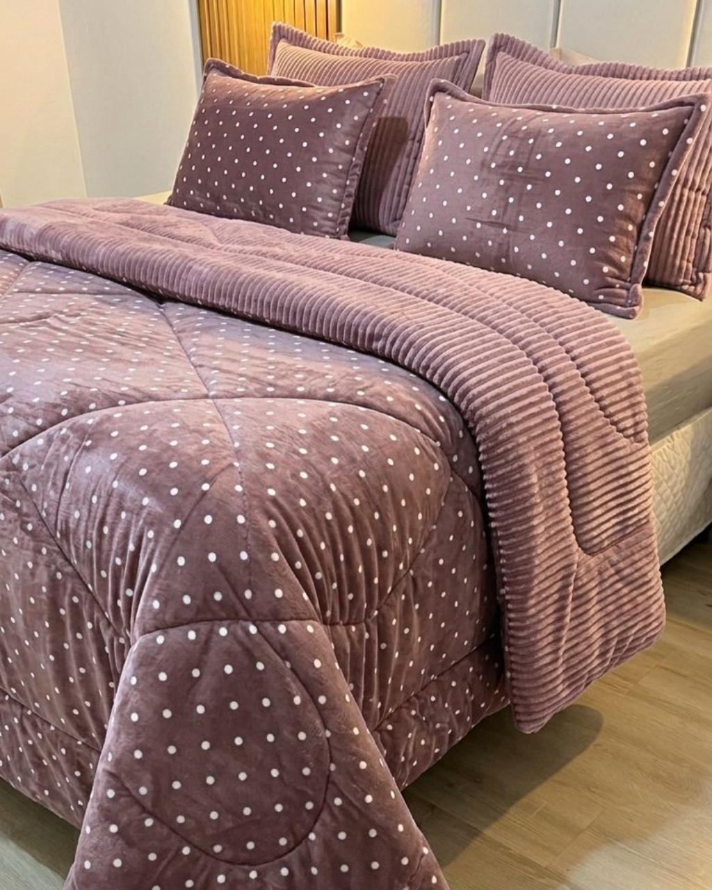 Kit Coberdrom Plush Poá Rose Queen 2,40x2,60 - Imagem 2