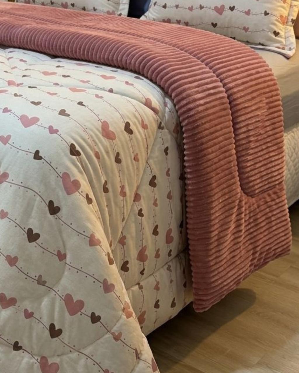 Kit Coberdrom Malha com Plush Coração Queen 2,40x2,60 - Imagem 4