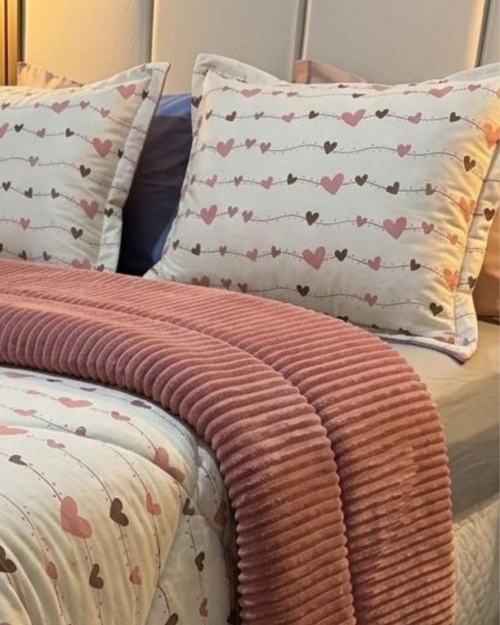 Kit Coberdrom Malha com Plush Coração Queen 2,40x2,60 - Imagem 5