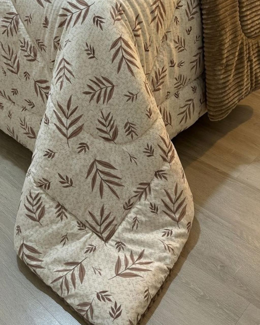 Kit Coberdrom Malha com Plush Folhas Queen 2,40x2,60 - Imagem 3