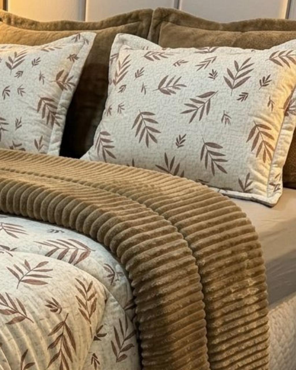 Kit Coberdrom Malha com Plush Folhas Queen 2,40x2,60 - Imagem 5