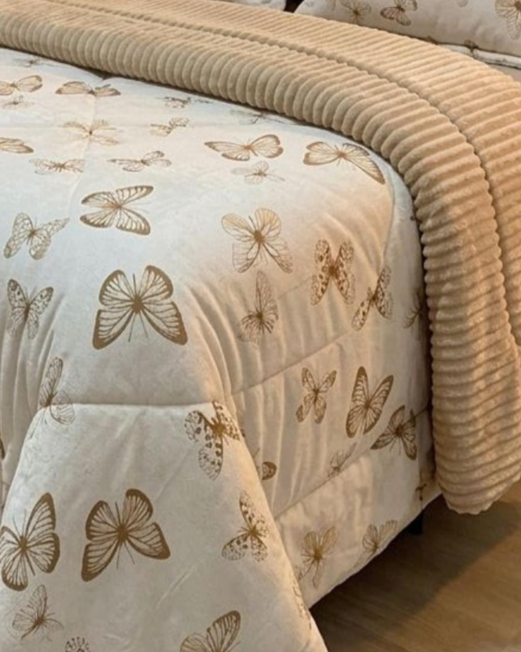 Kit Coberdrom Malha com Plush Borboletas Queen 2,40x2,60 - Imagem 4