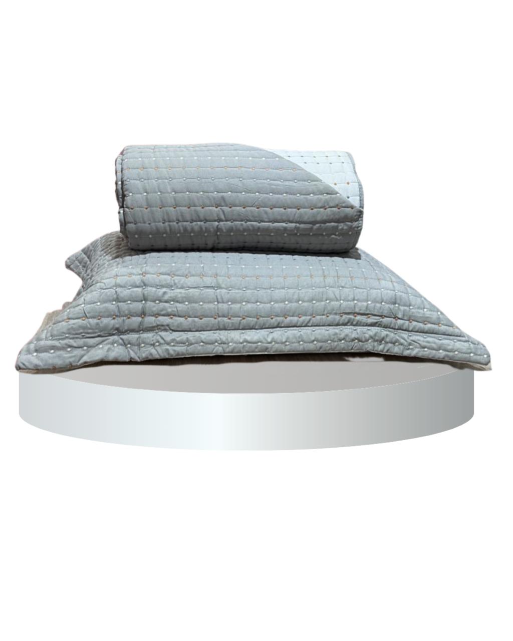 Kit Colcha Artigiana Cinza/Branco Jolitex Queen 2,40x,2,60