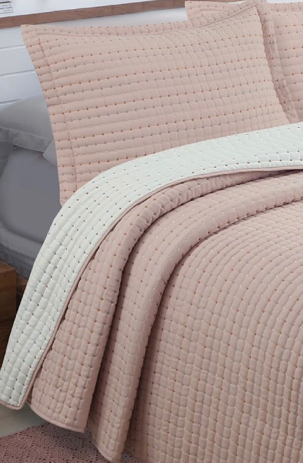 Kit Colcha Artigiana Rose/Branco Jolitex Queen 2,40x,2,60 - Imagem 4