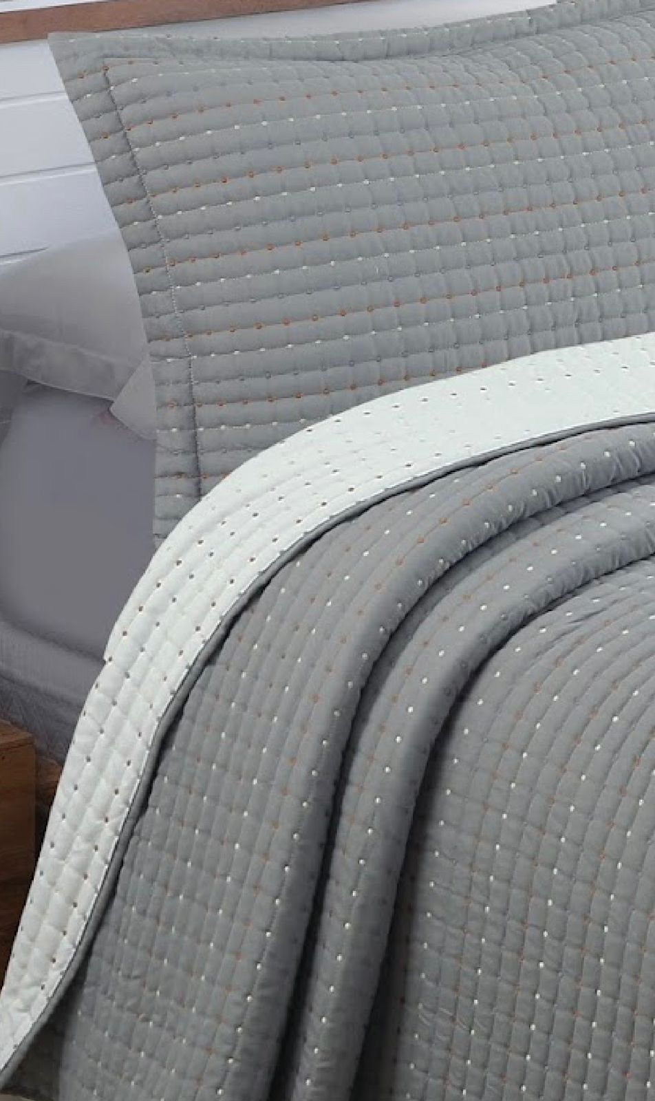 Kit Colcha Artigiana Cinza/Branco Jolitex Queen 2,40x,2,60 - Imagem 2