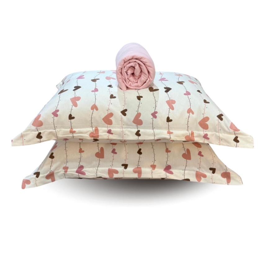 Jogo de Lençol Queen Corações 3 peças Malha